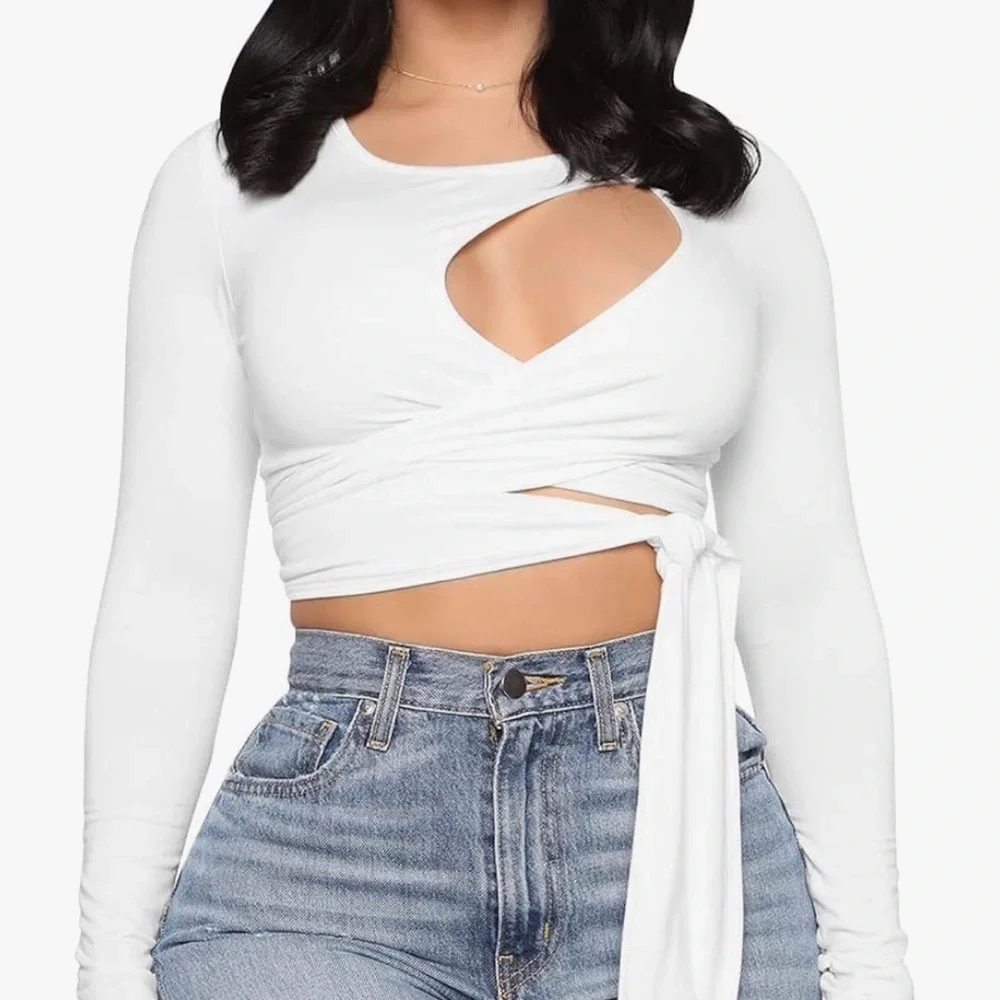 New White Long Sleeve Wrap Top size S